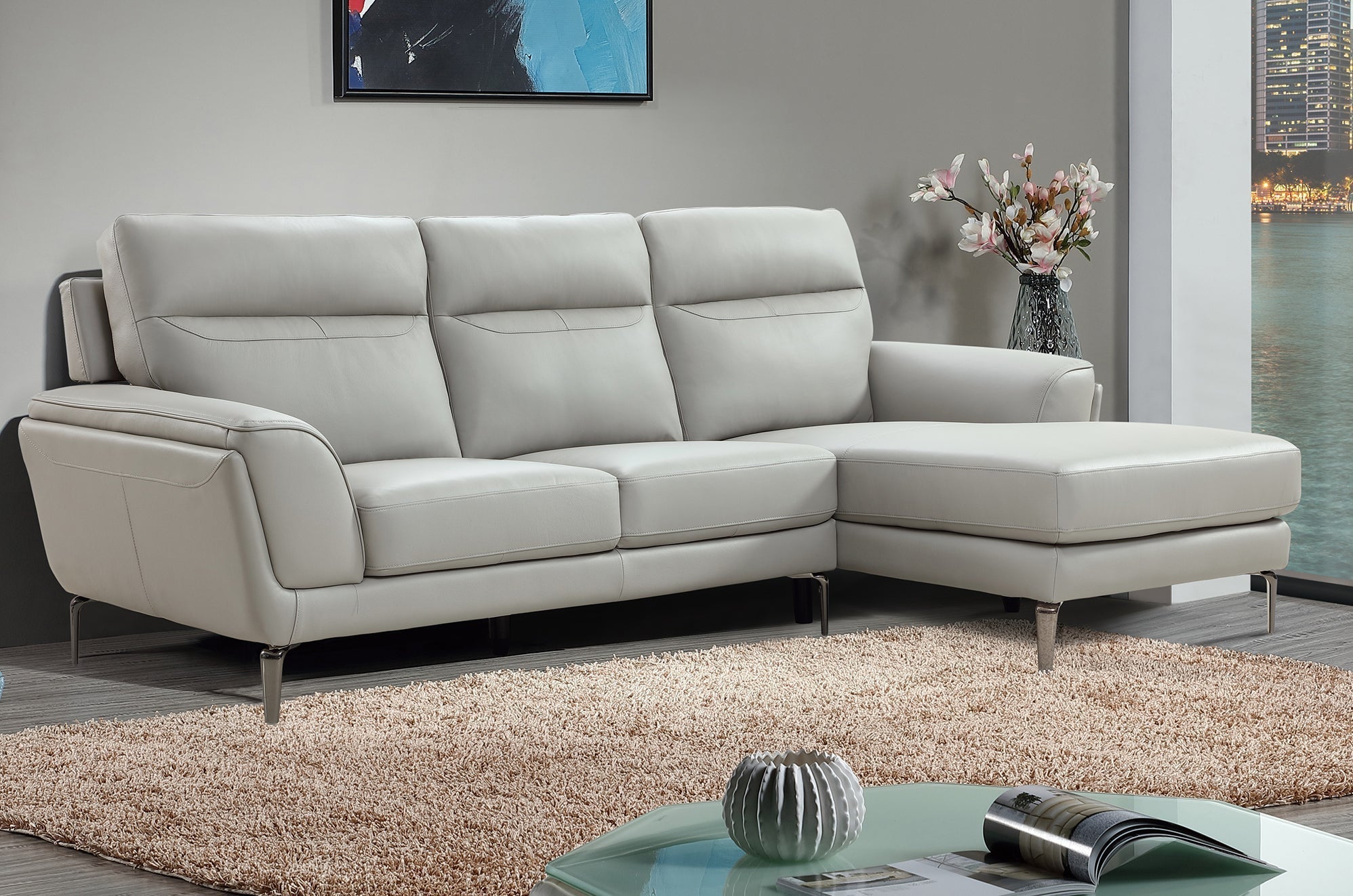 Silver leather corner sofa deals