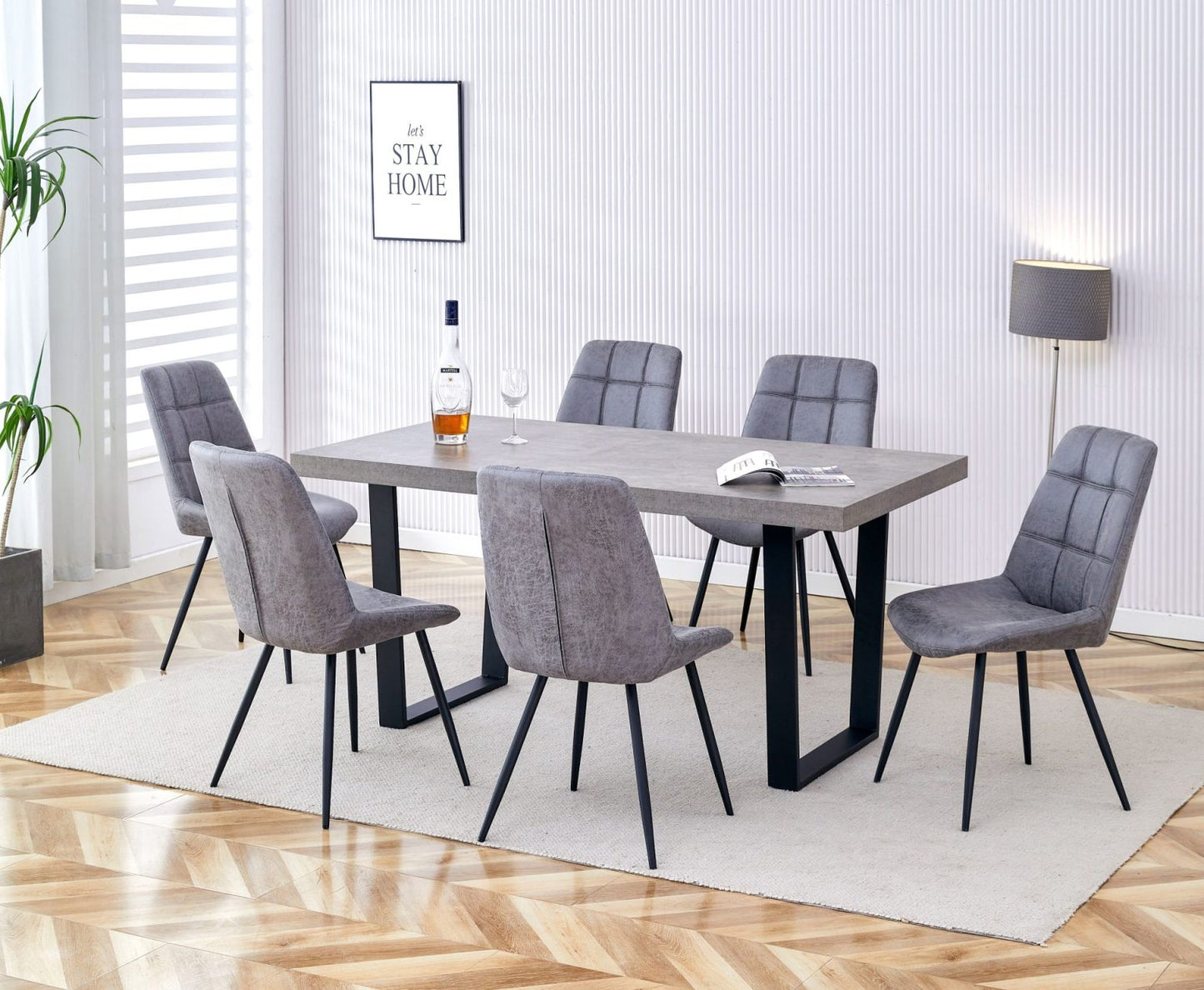 Bailey Grey colour Heat Resistant dining table 160x90cm with 6 Grey Microfibre Chairs