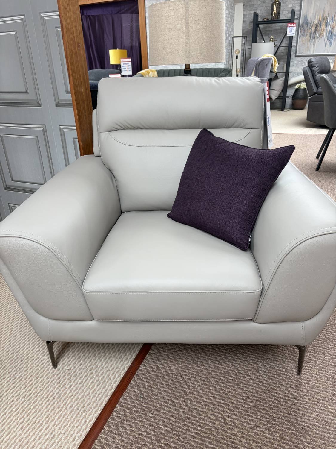 Grey Leather Arm Chair - Exdisplay