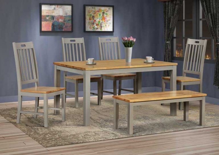 Napier Dining Set With Table, 4 Chairs & Bench Grey & Oak