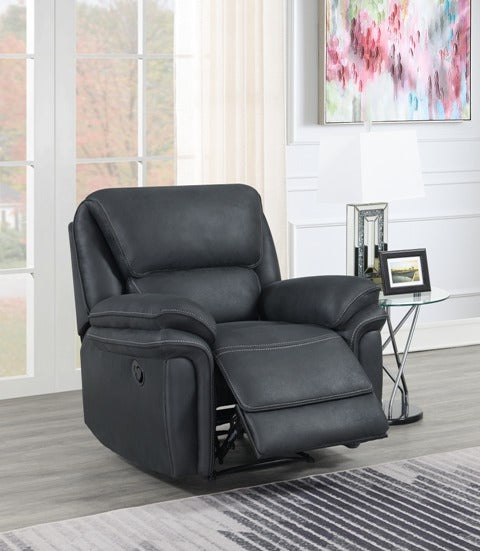Bruno Manual Reclining Armchair Steel Blue and Steel Blue Piping