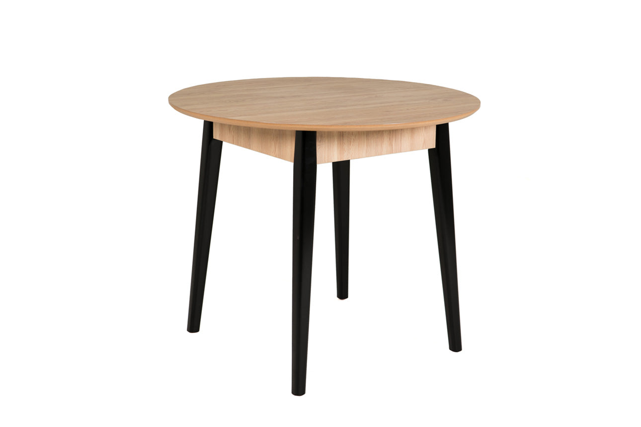 Lucy Dining Table Round 900 Oak Top Black Leg Quality Home Furniture