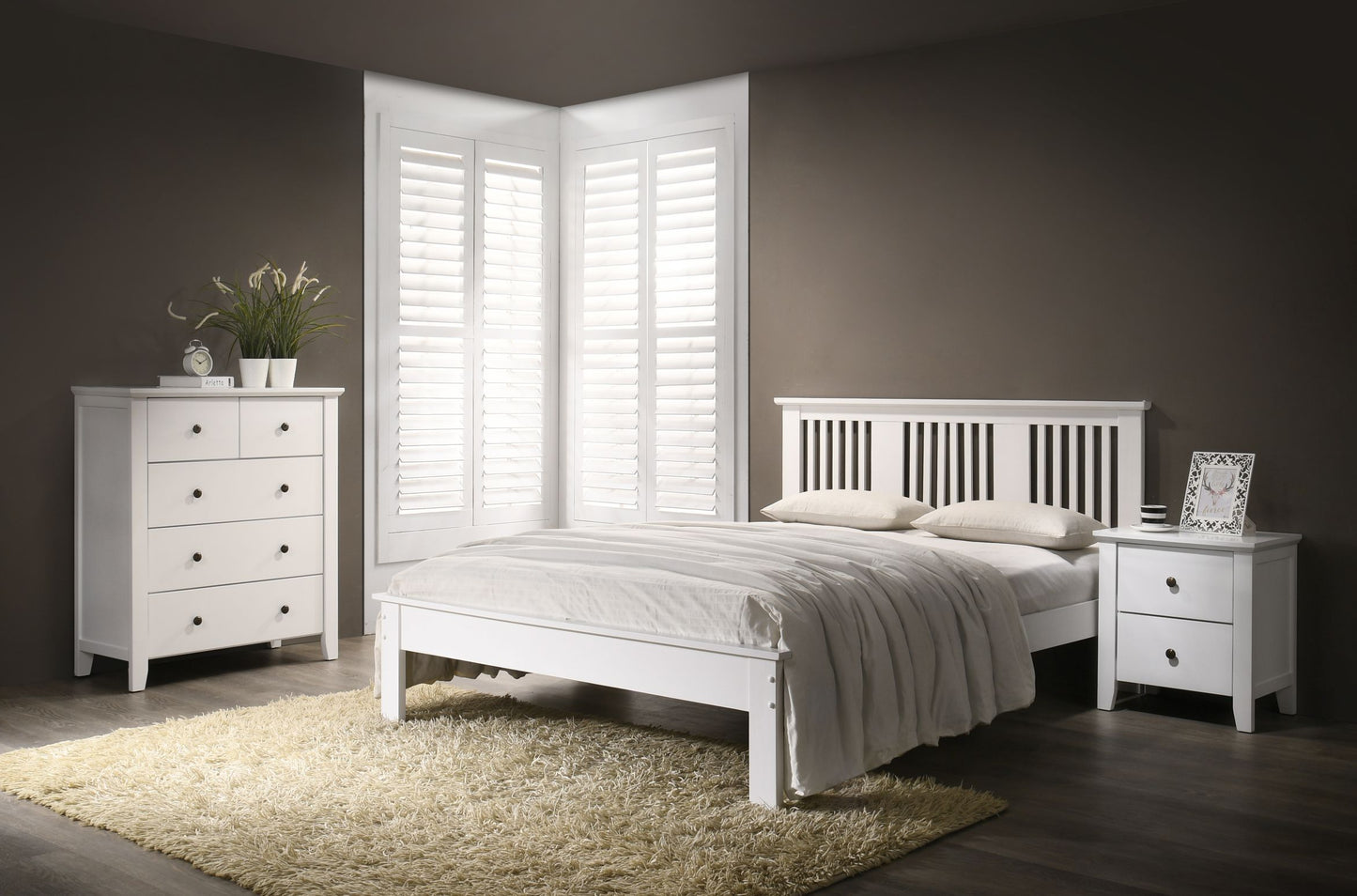 Lanna Slatted Bed - White