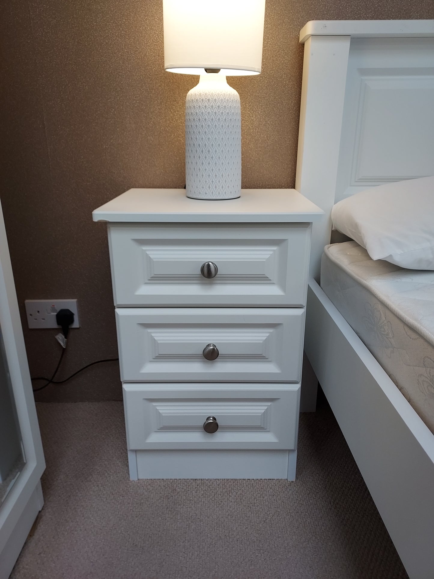 Cedar 3 Door Bedside Locker White