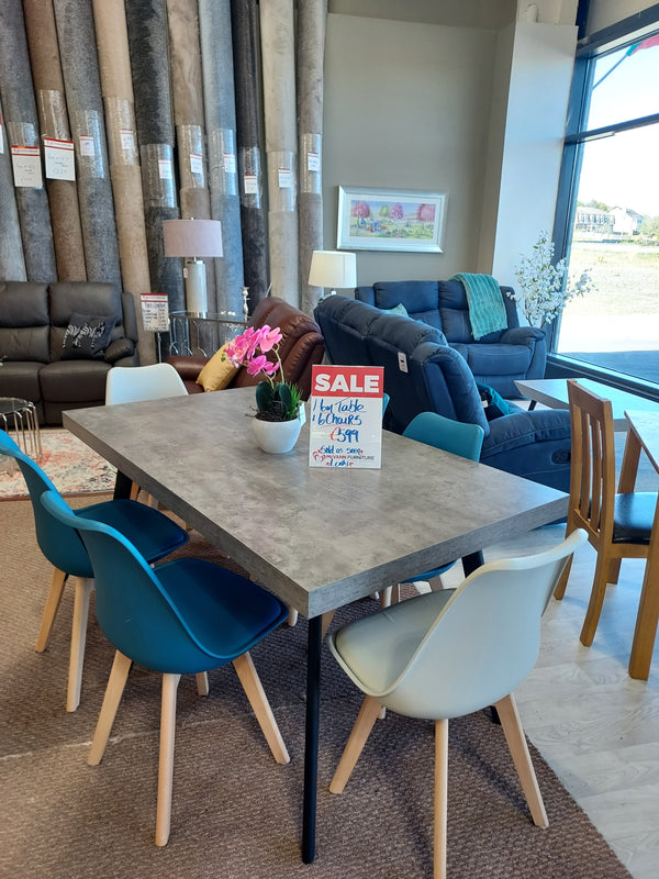 1.6m Table Grey With 6 Chairs Set - Ex Display