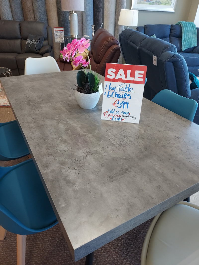 1.6m Table Grey With 6 Chairs Set - Ex Display