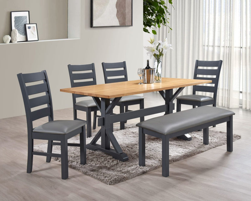 Chester Charcoal Dining Table With 4 Chairs & Bench