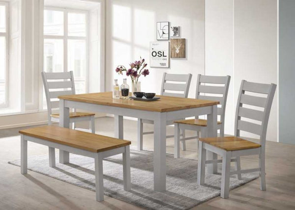 Chester Dining Set Grey & Oak Table With 4 Chairs & Bench