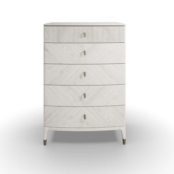 Darcy Tall Chest 5 Drawer Ribbed Top Drawers - Stone