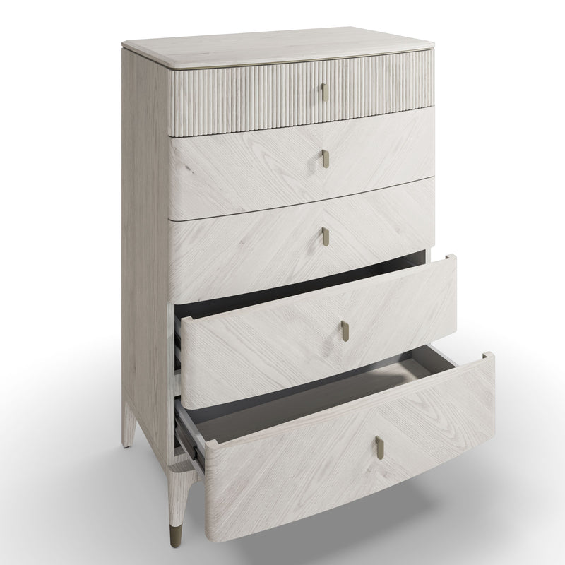 Darcy Tall Chest 5 Drawer Ribbed Top Drawers - Stone