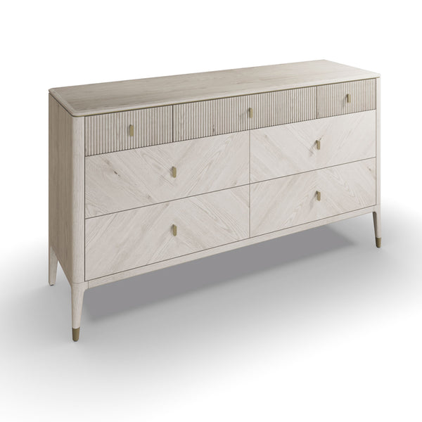Darcy Dressing Chest 7 Drawer Ribbed Top Drawers - Stone