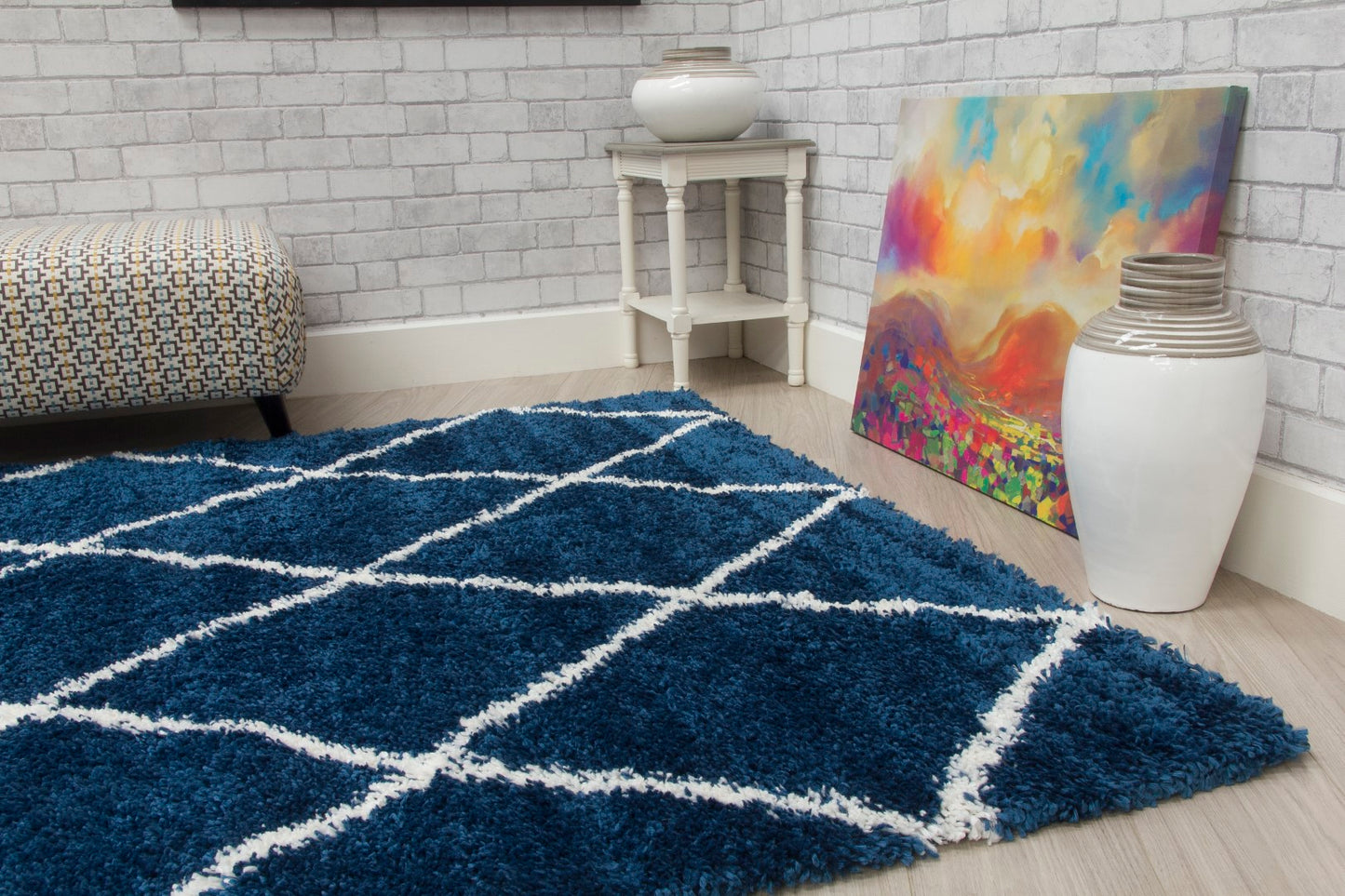 Fantasia Trellis Rug Blue/ White