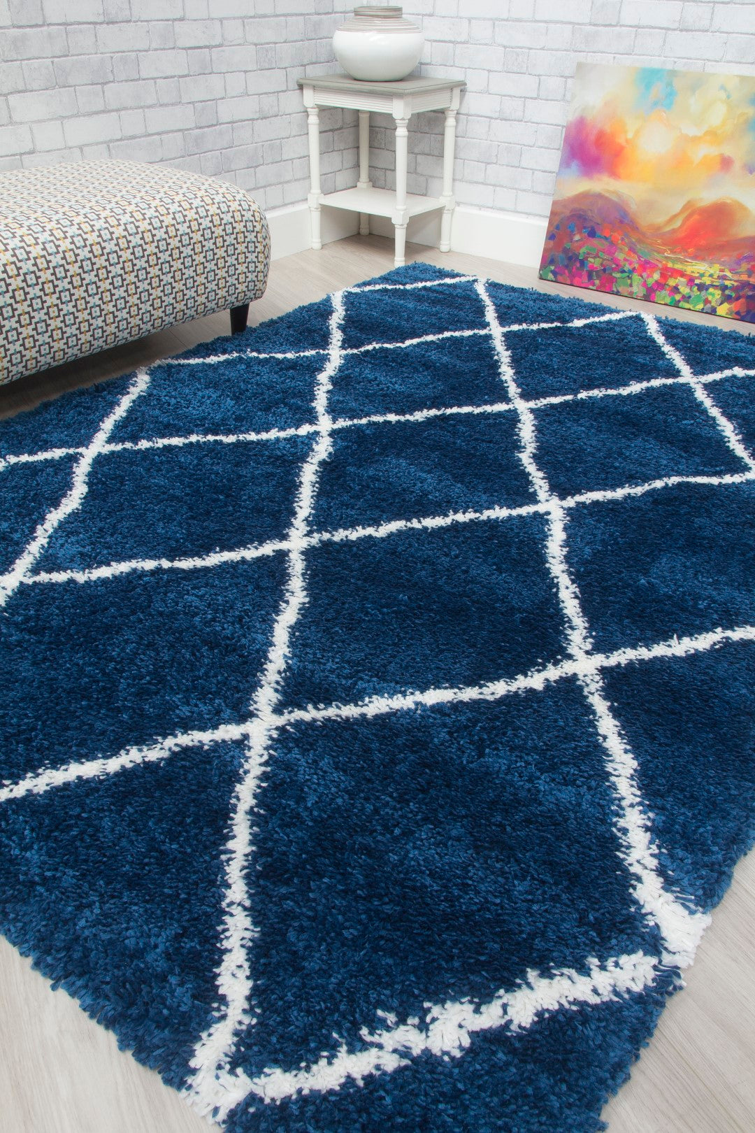 Fantasia Trellis Rug Blue/ White