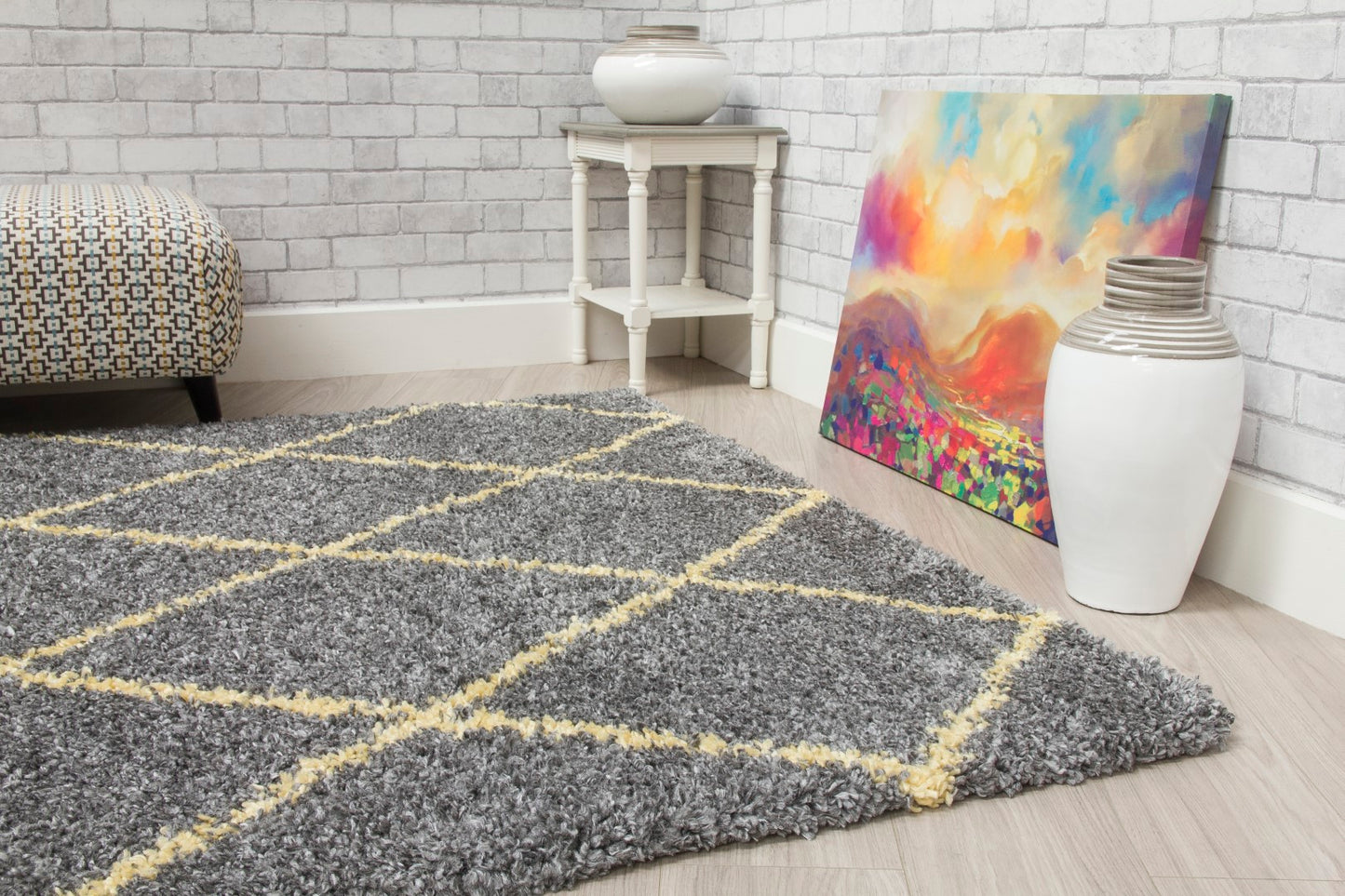 Fantasia Trellis Rug Dark Grey/Yellow