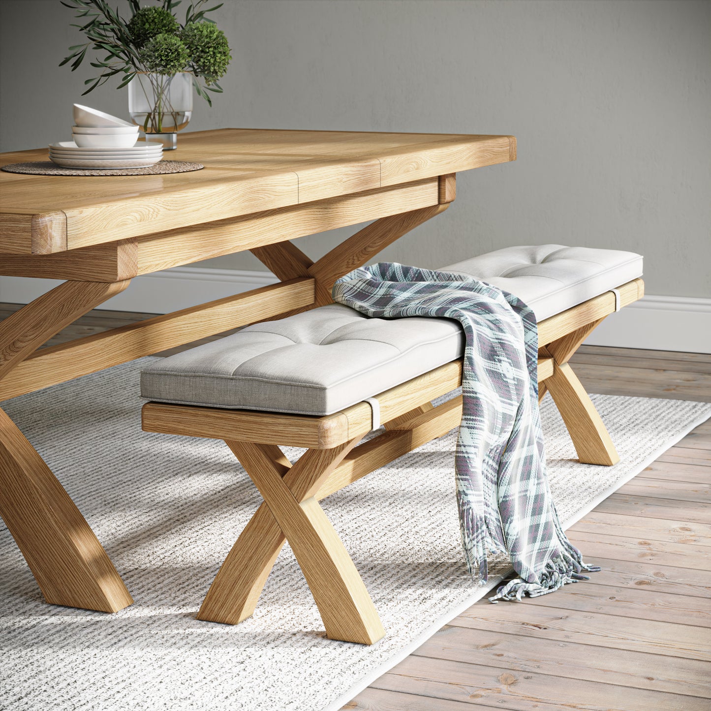 Newport Cross Dining Bench w/Cushion