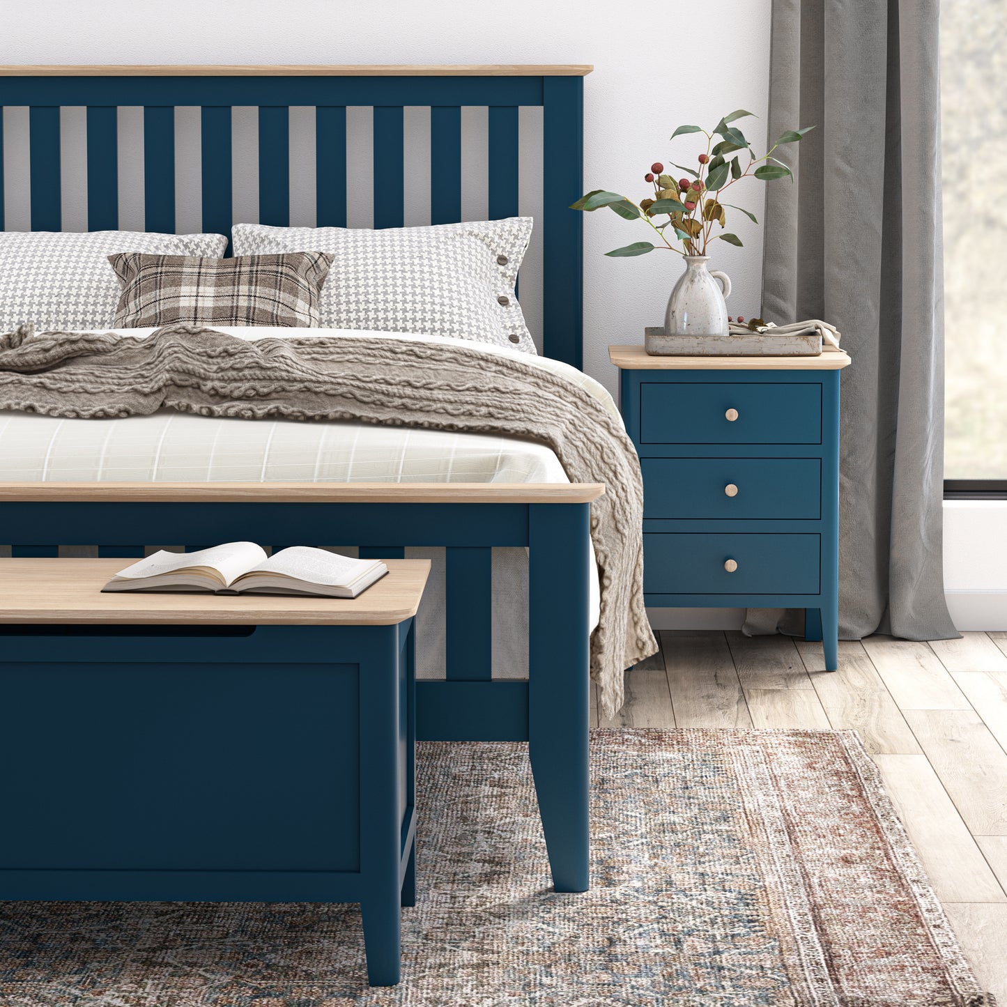 Harlo 3 Drawer Bedside Table - Navy