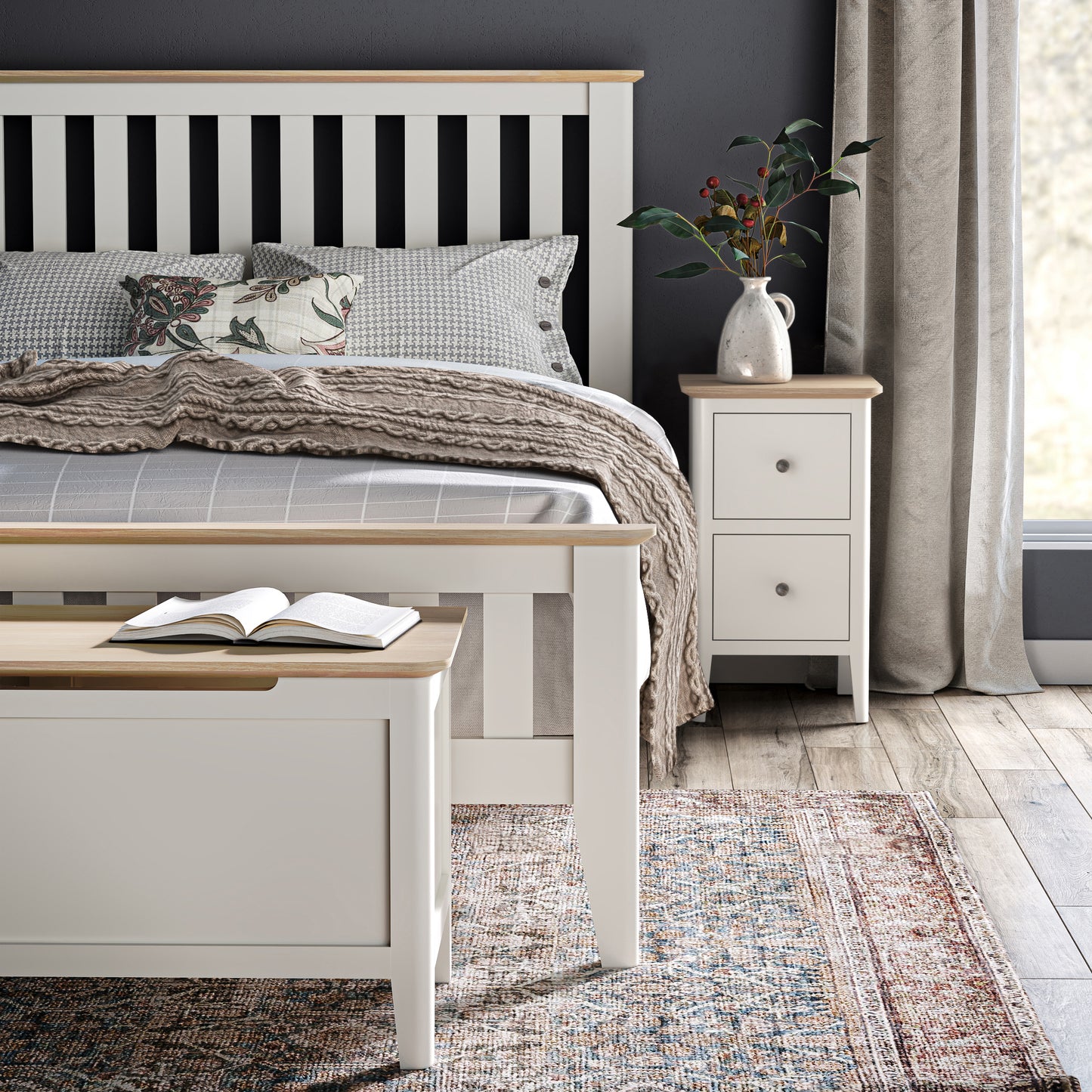 Harlo Narrow Bedside Table - Coconut White