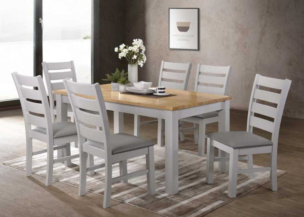 Hampton 5' Dining Set Grey and Oak With 6 Grey Padded Columbus Chairs