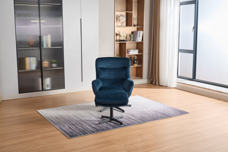 Fisher Swivel Recliner with Footstool Deep Ocean