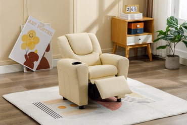 Kids Recliner With Cupholder - Beige