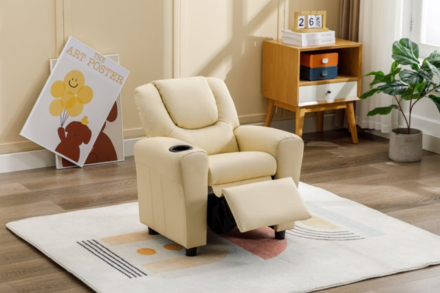 Kids Recliner With Cupholder - Beige