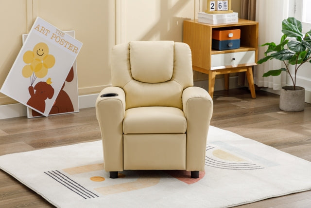 Kids Recliner With Cupholder - Beige