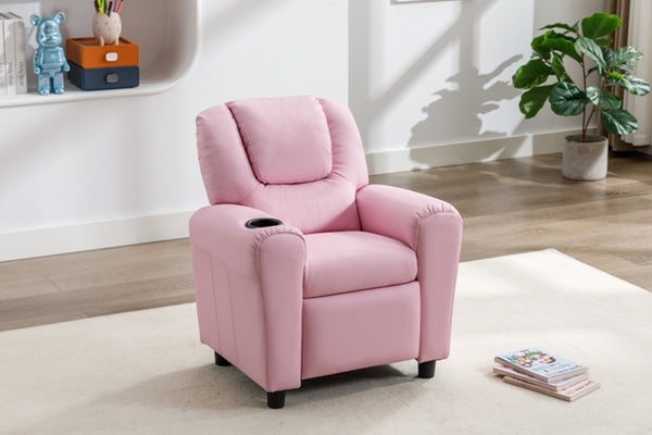 Kids Recliner With Cupholder - Light Pink