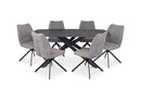 Ottis Black Sintered Stone Dining Table With 6 Dark Grey Fabric Chairs