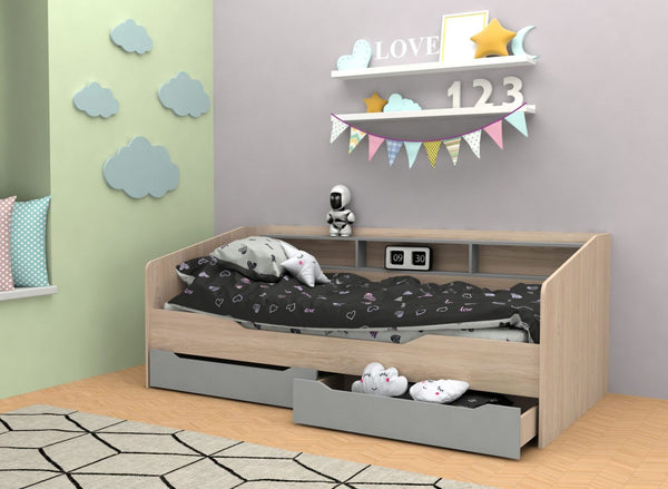 Stiller Storage Bed With 2 Drawers Grey & Oak