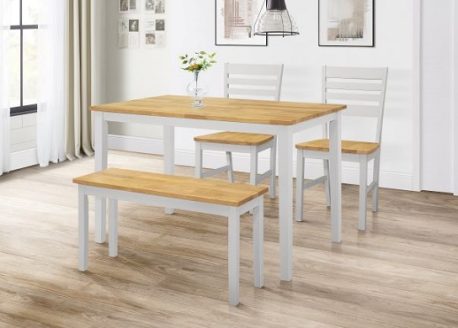 Tess 4' Grey & Oak Dining Set With 2 Chairs & 1 Bench
