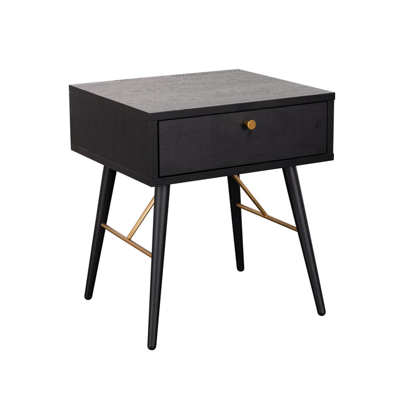 Barca Bedside Table 1 Drawer - Black and Copper