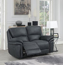 Bruno 2 Seater Manual Reclining Sofa Steel Blue and Steel Blue Piping