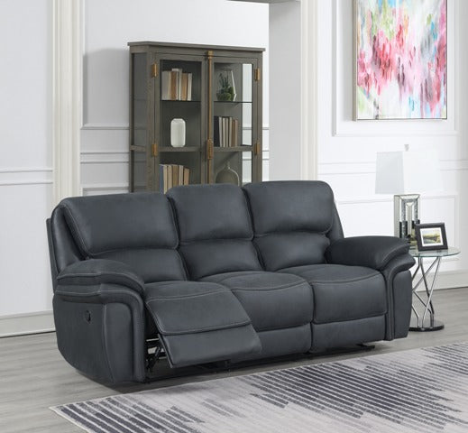 Bruno 3 Seater Manual Reclining Sofa Steel Blue and Steel Blue Piping