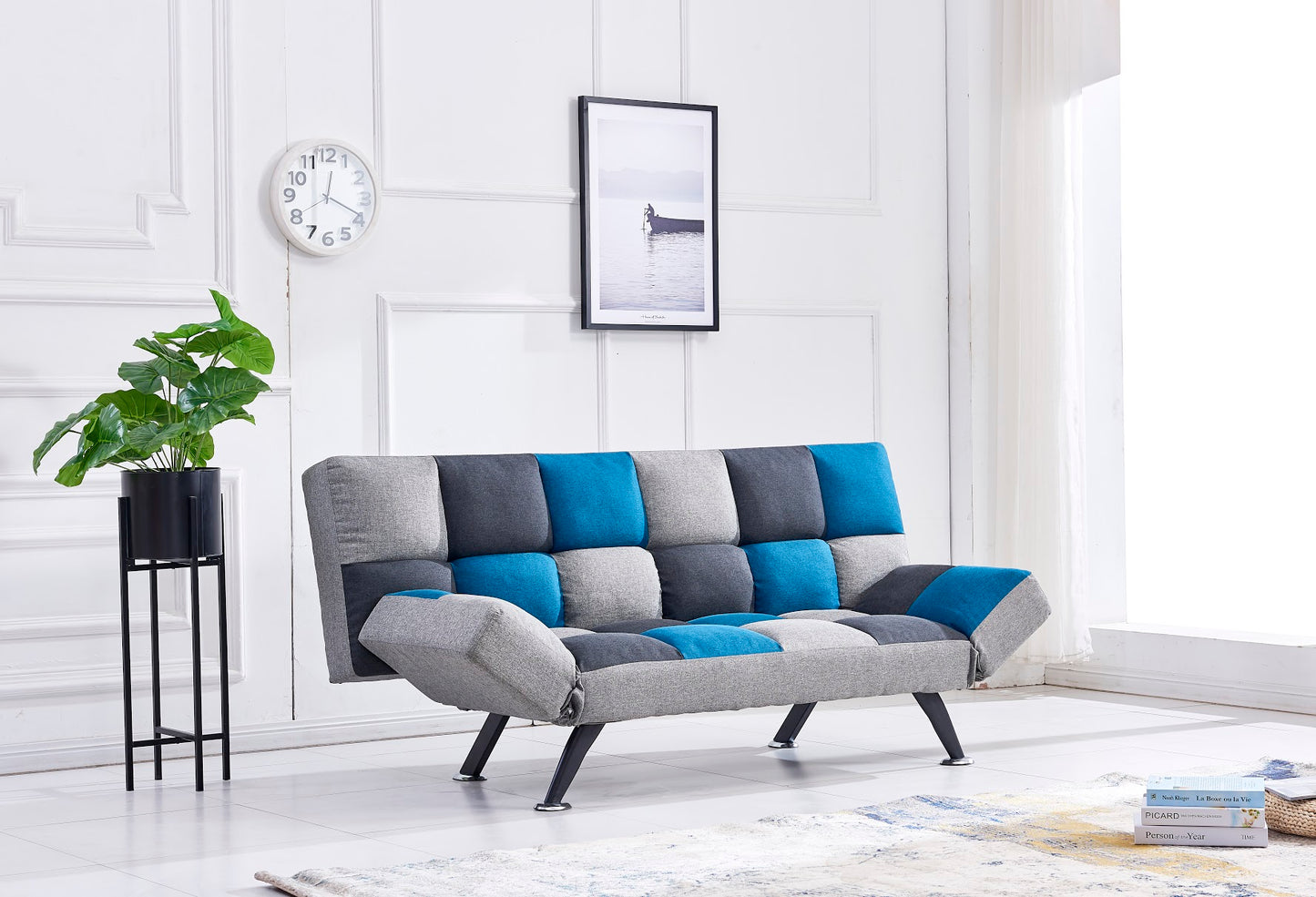 New York Sofa Bed Teal/Grey Patchwork