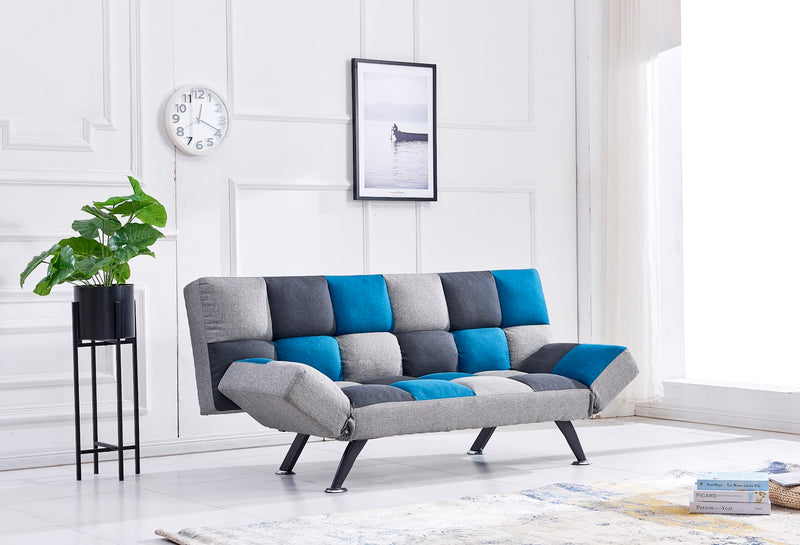 New York Sofa Bed Teal/Grey Patchwork