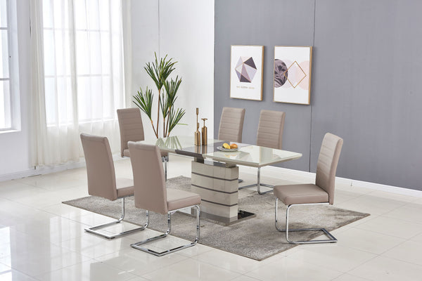 Chantal Extending Dining Table In High Gloss Cream & 6 Cappucino Chairs