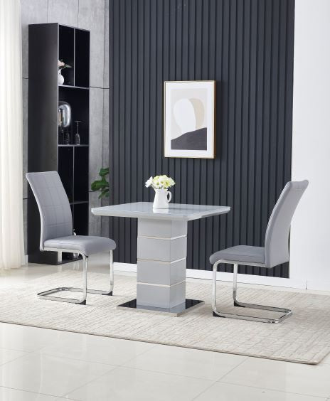 Chantal Compact Table with 2 Charlene Light Grey Chairs