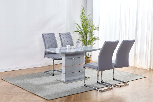 Chantal 4' Foot Table & 4 Matching PU Chairs Light Grey