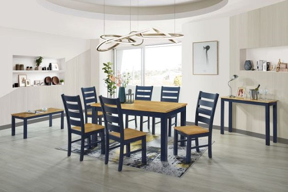 Columbus 5 Foot Table & 6 Solid Seat Chairs Navy/Oak
