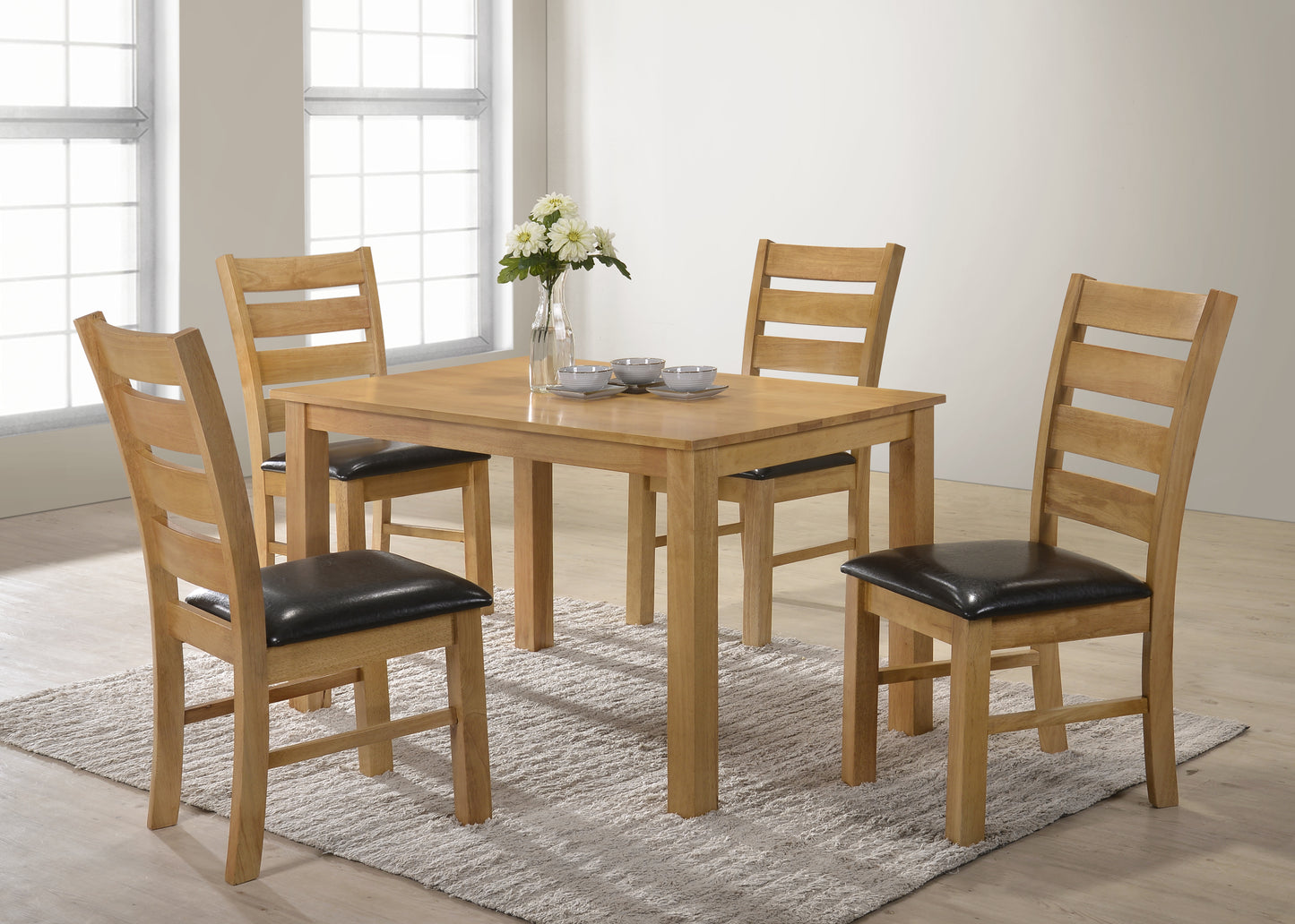 Columbus Light Oak 4 Foot Table & 4 Columbus Padded Chairs