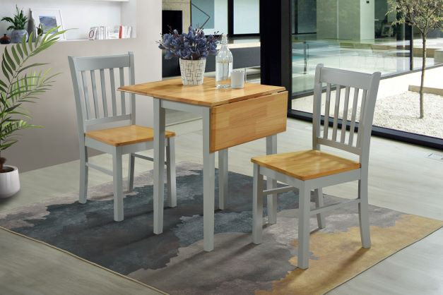 Dropleaf Table With 2 Grey Chairs