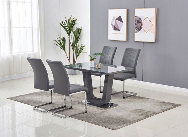 Eden 4 Foot High Gloss Table With Tempered Glass Top & 4 Chairs