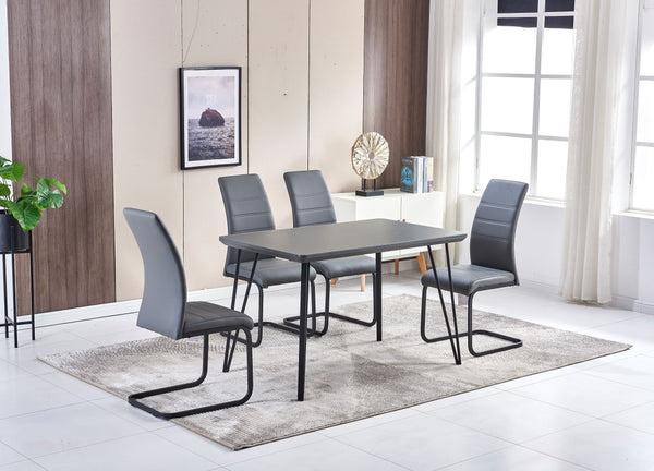 Frida 4 Foot Set High Gloss Grey Table With Sand Blasted Glass & 4 Grey PU Chairs