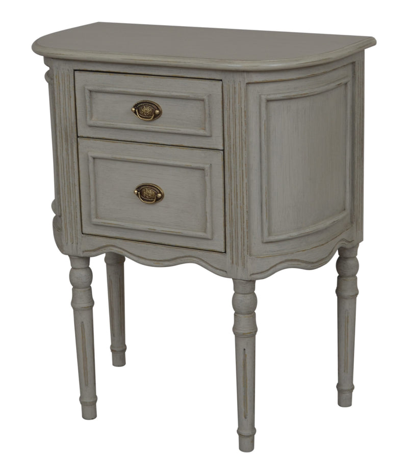 Hermitage 2 Drawer Bedside Table - Grey with Gold Distress