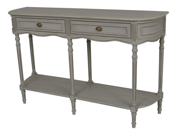 Hermitage 2 Drawer / 1 Shelf Hall Table - Grey with Gold Distress