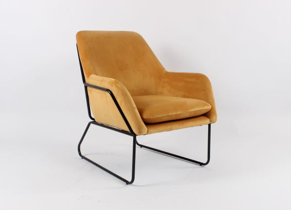 Kimmy Velvet Accent Chair With Black Metal Legs Mustard