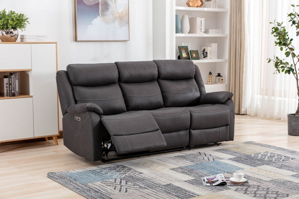 Yara 3 Seater Electric Reclining Sofa with Drop Tray & Wireless Charger - Slate