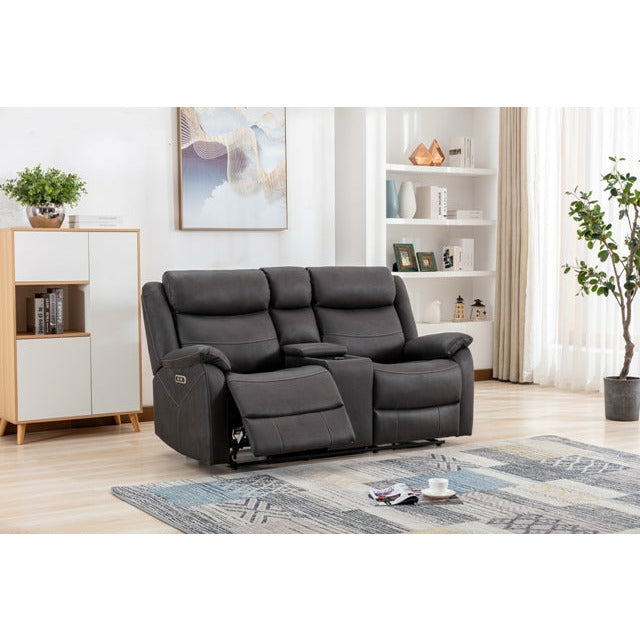 Yara 2 Seater Electric Reclining Sofa With Console Slate