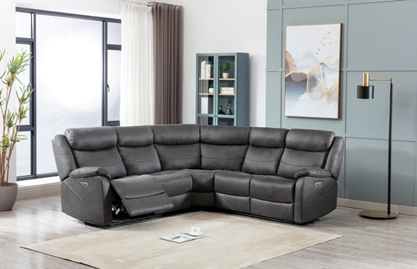 Yara Electric Corner Sofa Slate With Drop Down Tray & Wireless Charger