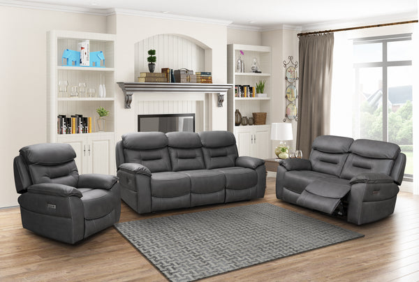 Levi Electric Reclining 3 Seater Sofa Grey With Tray